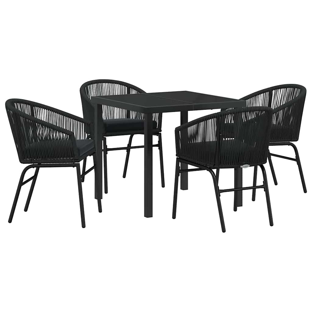 Set da Pranzo per Giardino 5 pcs Nero Poly Rattan - homemem39