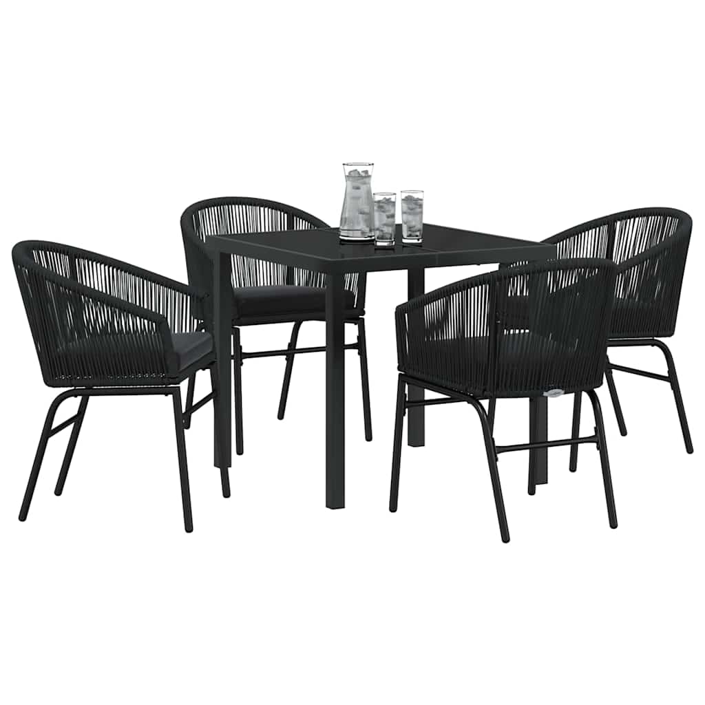 Set da Pranzo per Giardino 5 pcs Nero Poly Rattan - homemem39