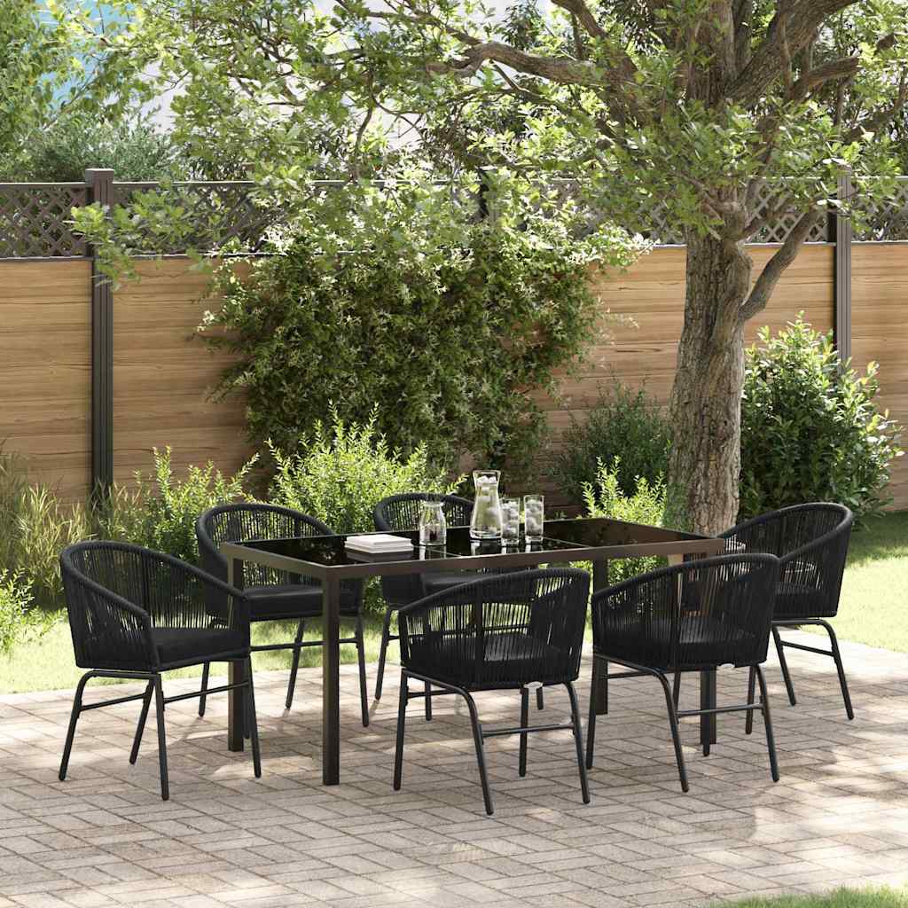Set da Pranzo per Giardino 7 pcs Nero Poly Rattan - homemem39