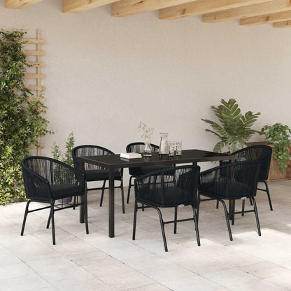 Set da Pranzo per Giardino 7 pcs Nero Poly Rattan - homemem39