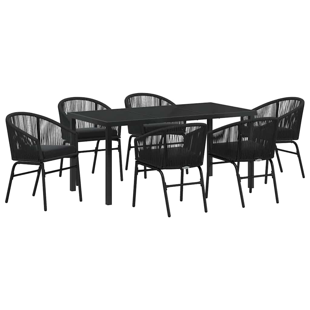 Set da Pranzo per Giardino 7 pcs Nero Poly Rattan - homemem39