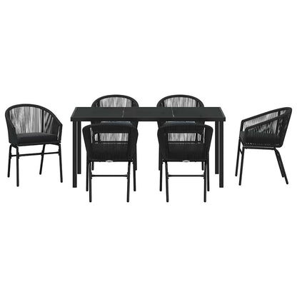Set da Pranzo per Giardino 7 pcs Nero Poly Rattan - homemem39