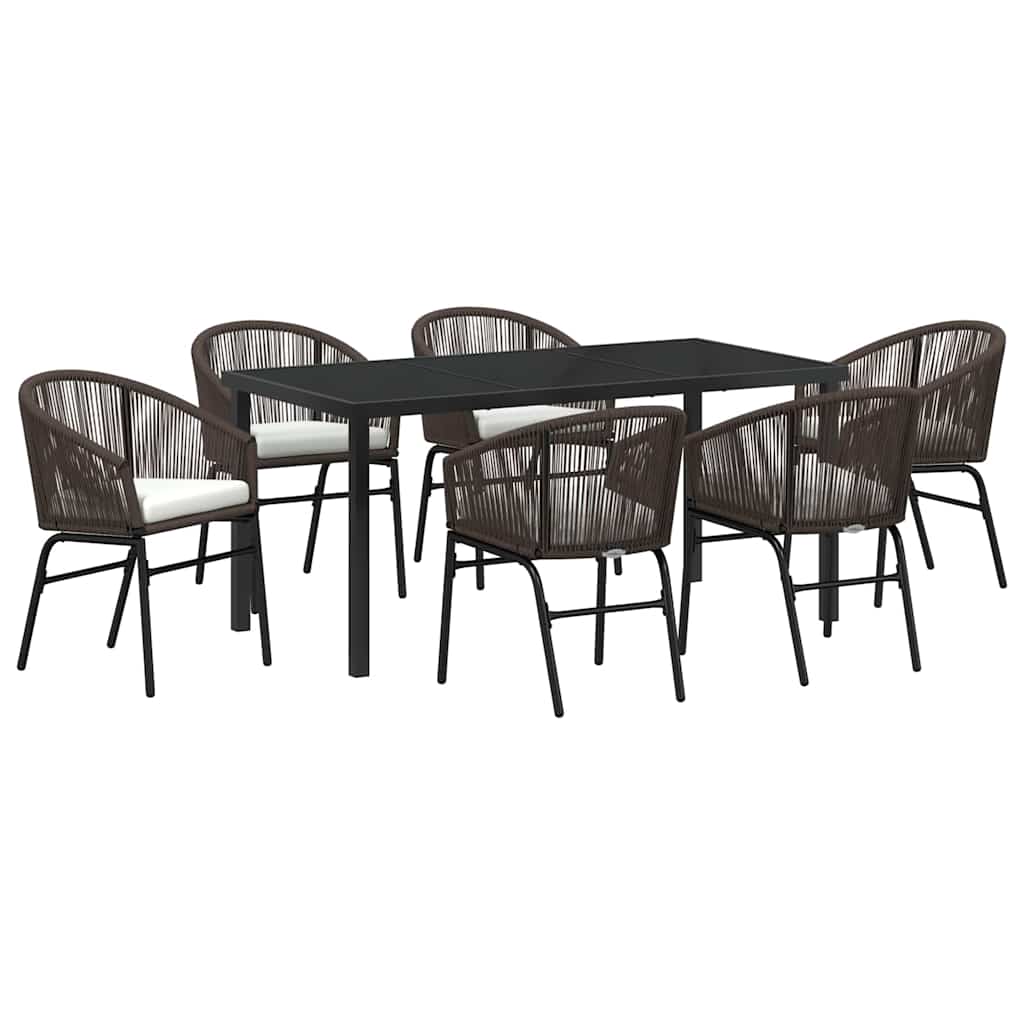 Set da Pranzo per Giardino 7 pcs Marrone Poly Rattan - homemem39