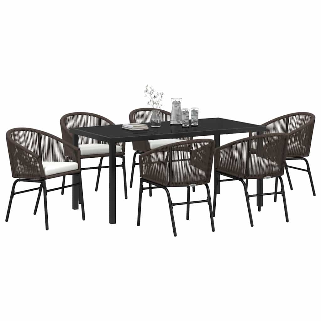 Set da Pranzo per Giardino 7 pcs Marrone Poly Rattan - homemem39