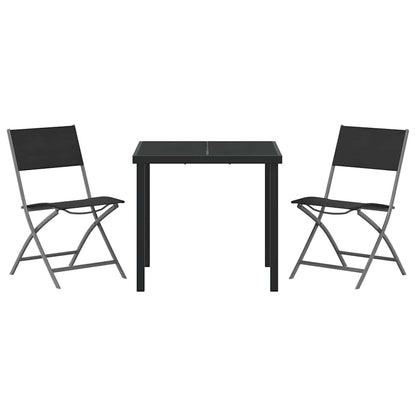 Set da Pranzo per Giardino 3 pcs Nero Textilene e acciaio - homemem39