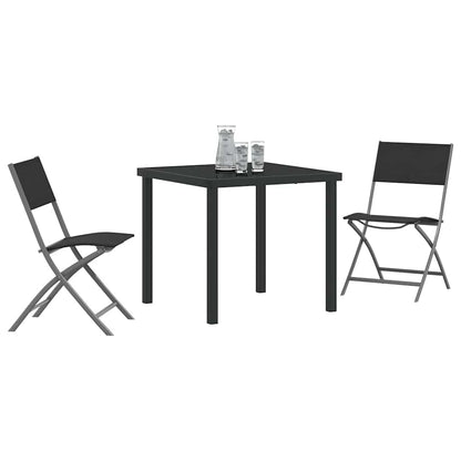 Set da Pranzo per Giardino 3 pcs Nero Textilene e acciaio - homemem39