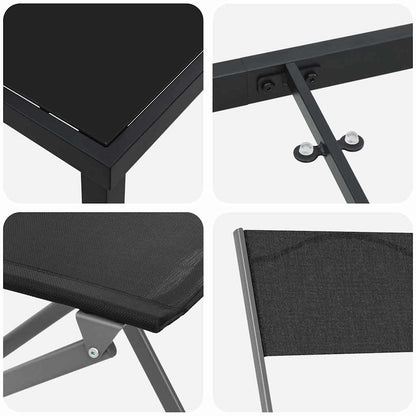 Set da Pranzo per Giardino 5 pcs Nero Textilene e acciaio - homemem39