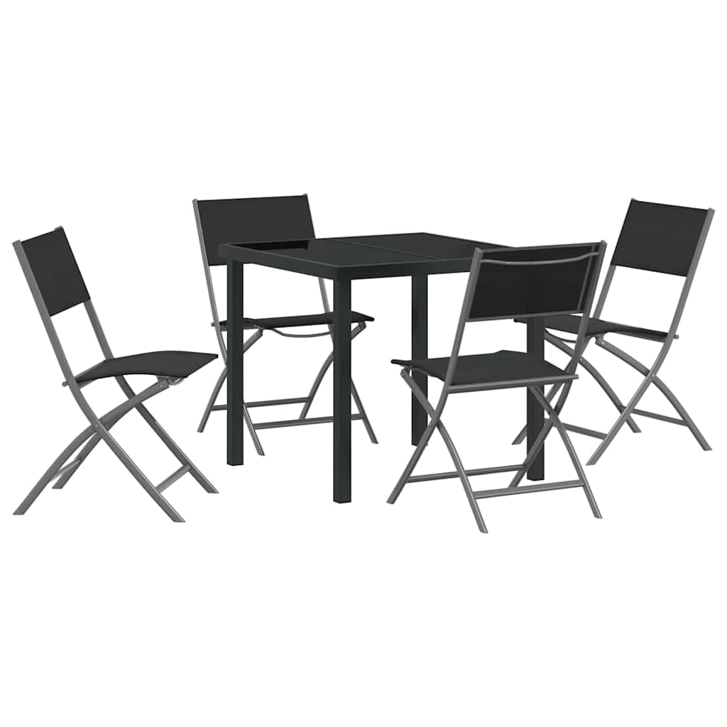 Set da Pranzo per Giardino 5 pcs Nero Textilene e acciaio - homemem39