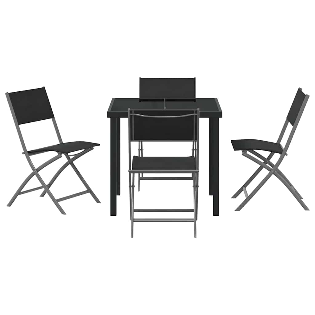 Set da Pranzo per Giardino 5 pcs Nero Textilene e acciaio - homemem39