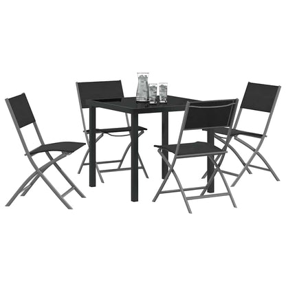 Set da Pranzo per Giardino 5 pcs Nero Textilene e acciaio - homemem39