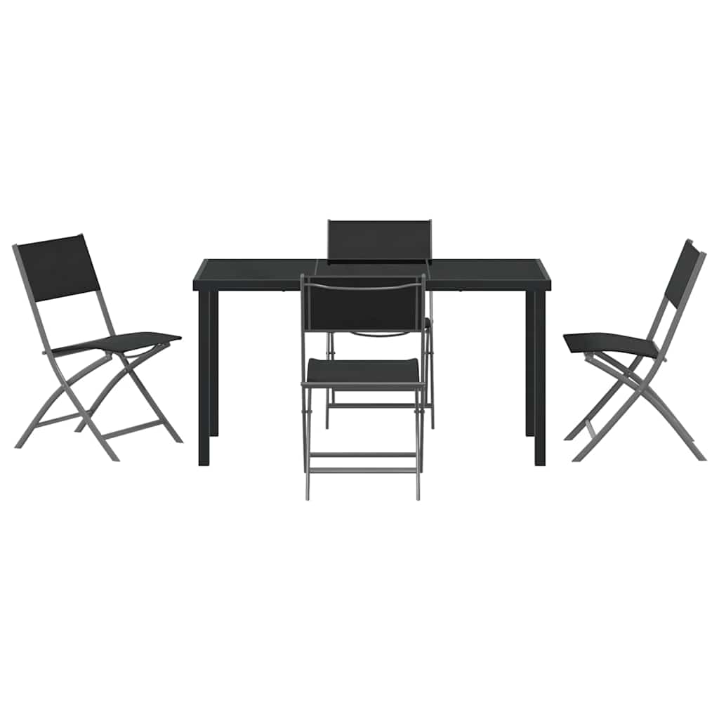 Set da Pranzo per Giardino 5 pcs Nero Textilene e acciaio - homemem39