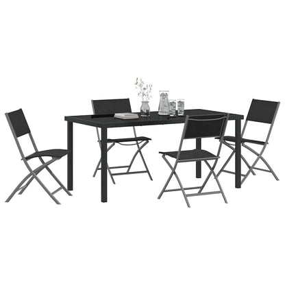 Set da Pranzo per Giardino 5 pcs Nero Textilene e acciaio - homemem39