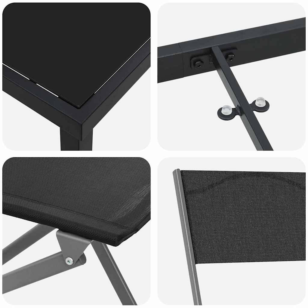 Set da Pranzo per Giardino 7 pcs Nero Textilene e acciaio - homemem39