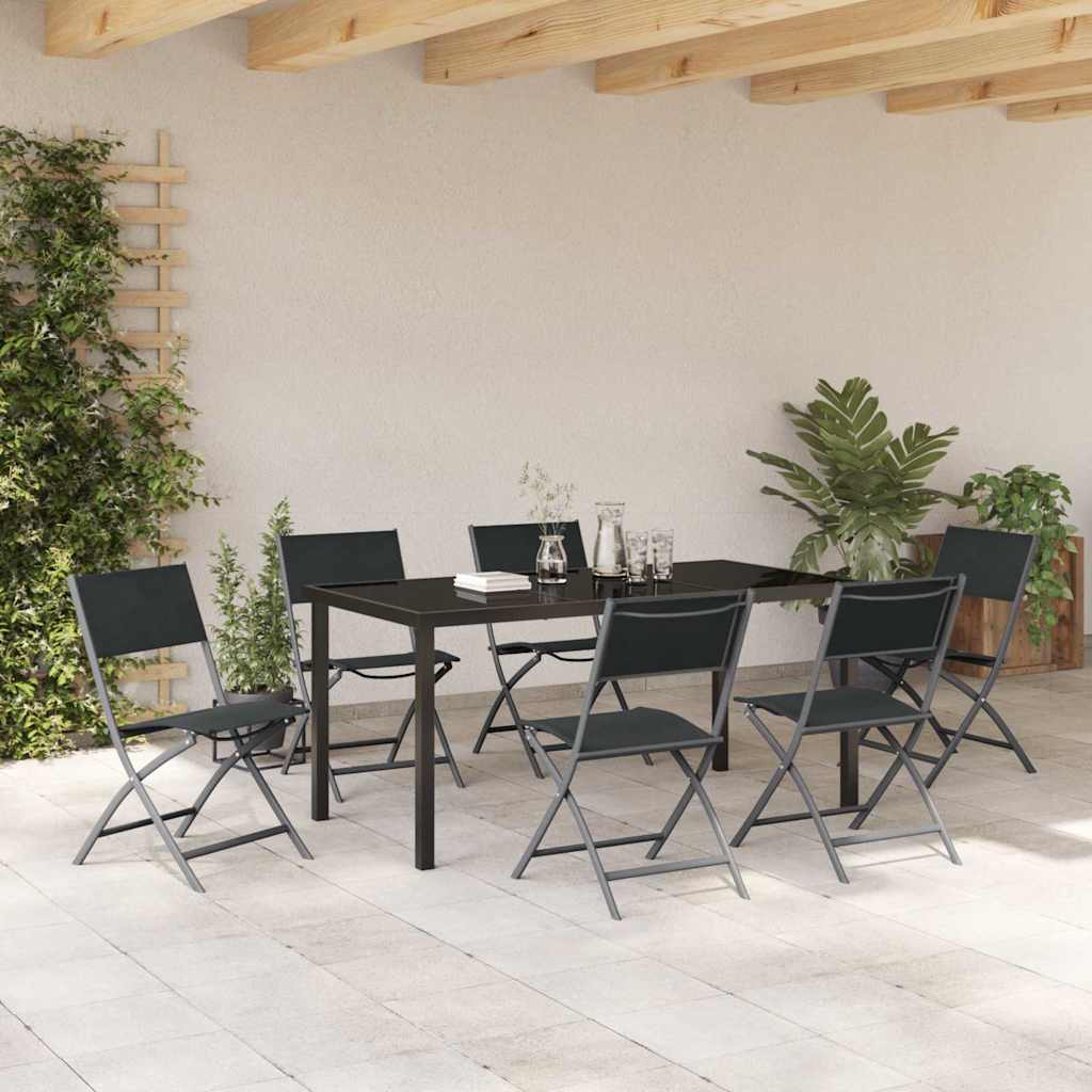 Set da Pranzo per Giardino 7 pcs Nero Textilene e acciaio - homemem39