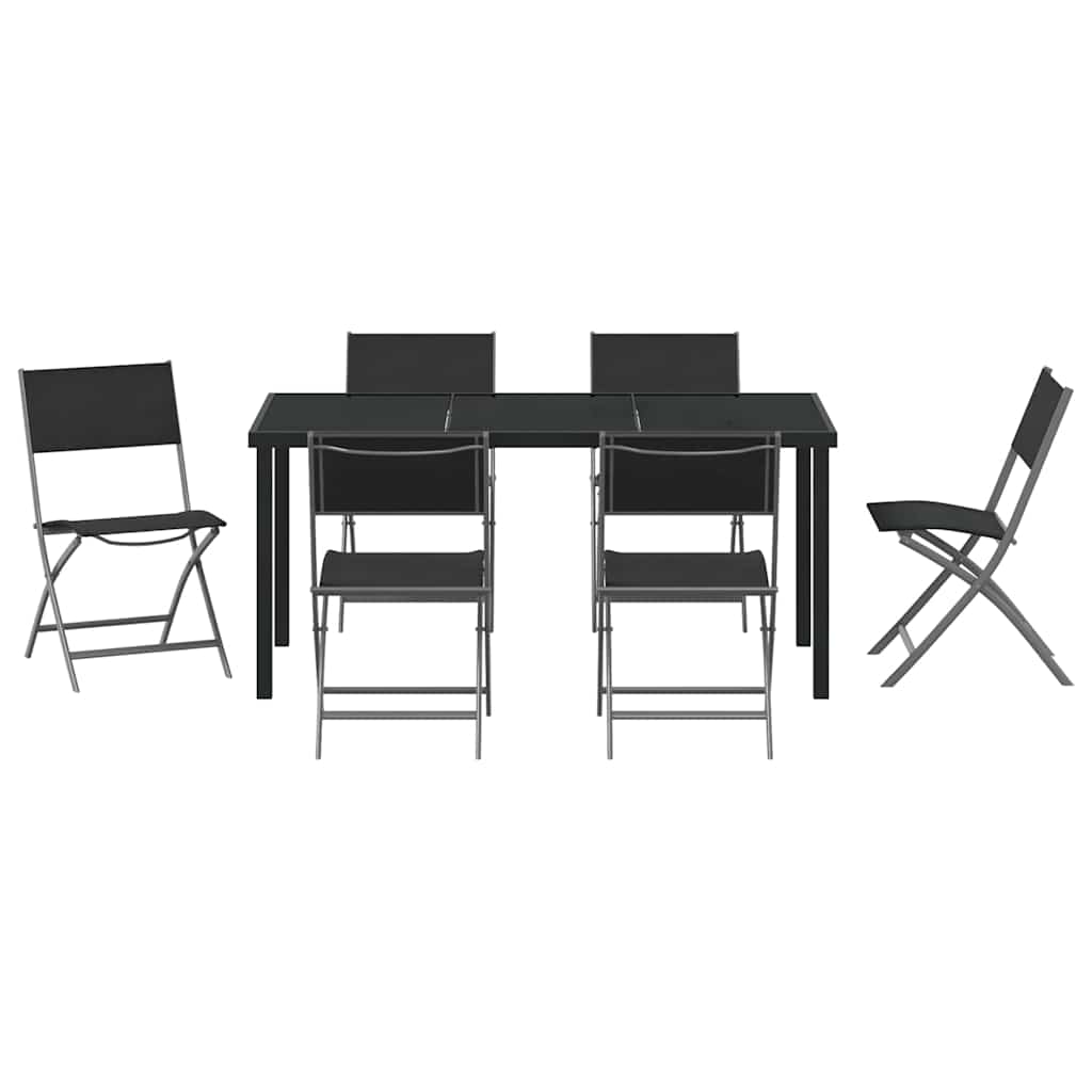 Set da Pranzo per Giardino 7 pcs Nero Textilene e acciaio - homemem39