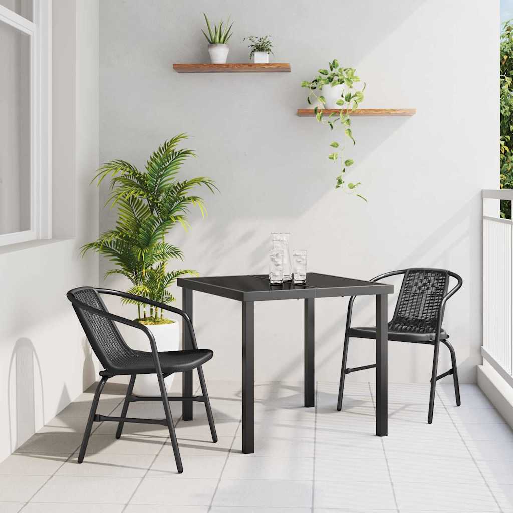 Set da Pranzo per Giardino 3 pcs Nero Poly Rattan - homemem39