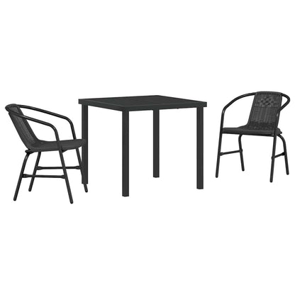 Set da Pranzo per Giardino 3 pcs Nero Poly Rattan - homemem39