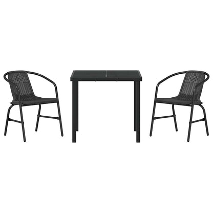 Set da Pranzo per Giardino 3 pcs Nero Poly Rattan - homemem39