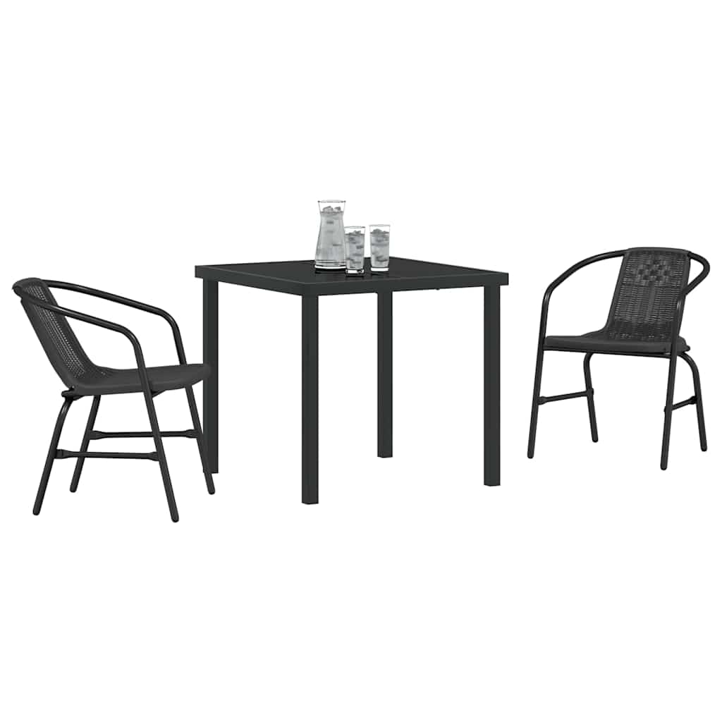 Set da Pranzo per Giardino 3 pcs Nero Poly Rattan - homemem39