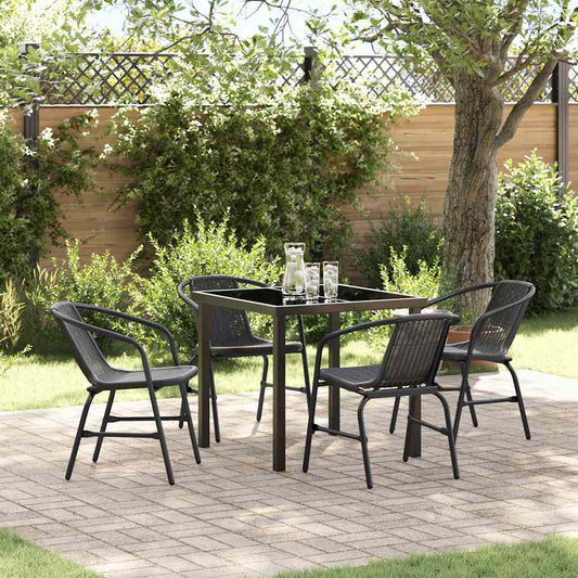 Set da Pranzo per Giardino 5 pcs Nero Poly Rattan - homemem39