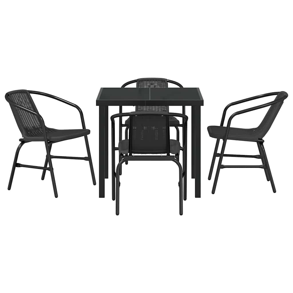 Set da Pranzo per Giardino 5 pcs Nero Poly Rattan - homemem39