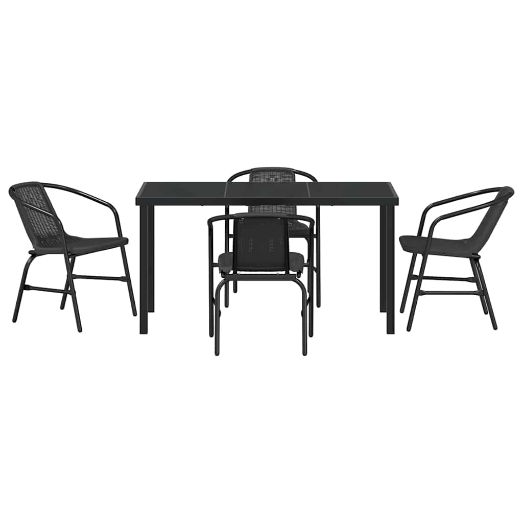 Set da Pranzo per Giardino 5 pcs Nero Poly Rattan - homemem39