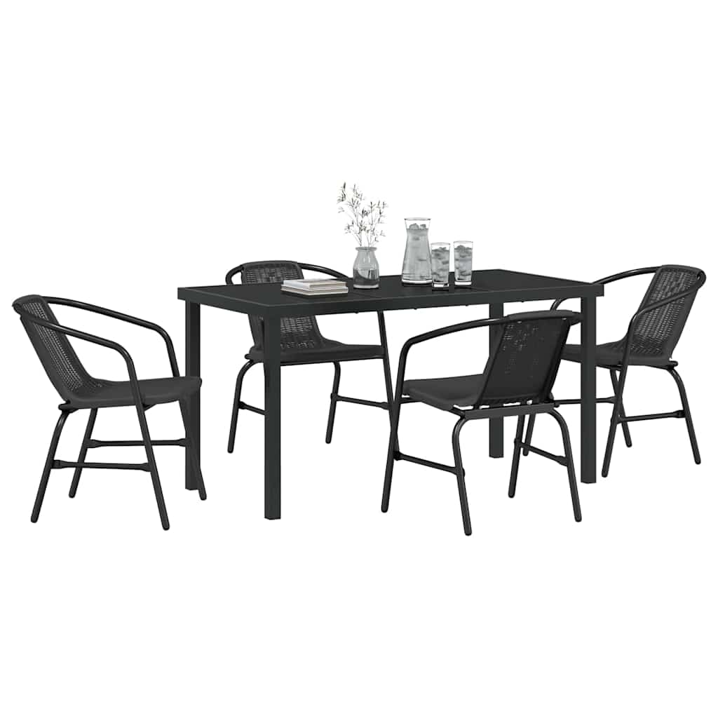 Set da Pranzo per Giardino 5 pcs Nero Poly Rattan - homemem39