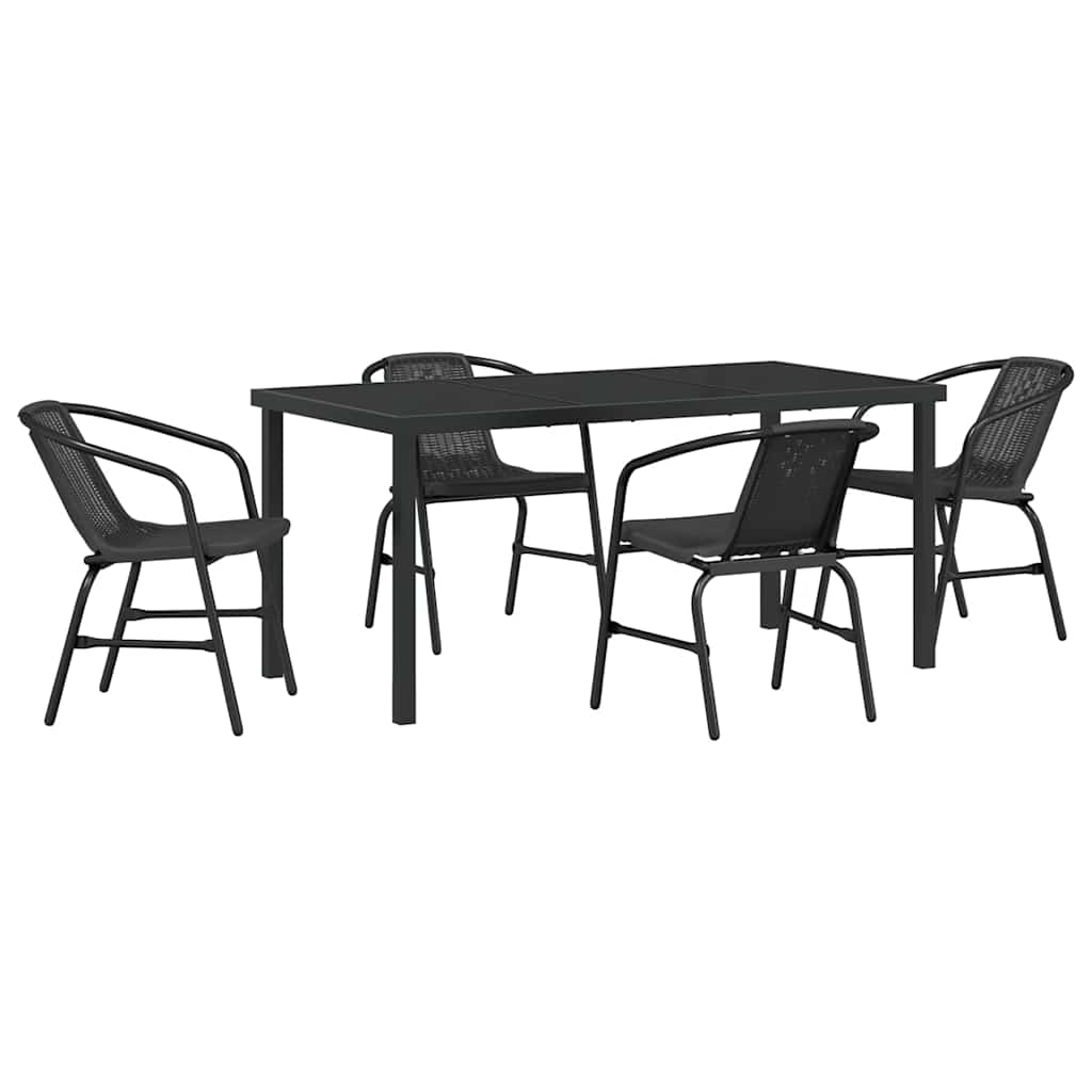 Set da Pranzo per Giardino 5 pcs Nero Poly Rattan - homemem39