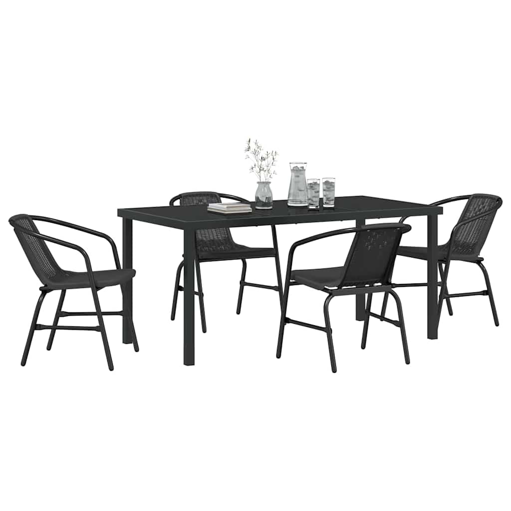 Set da Pranzo per Giardino 5 pcs Nero Poly Rattan - homemem39