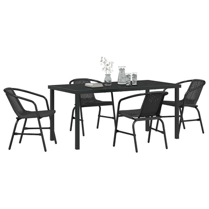 Set da Pranzo per Giardino 5 pcs Nero Poly Rattan - homemem39