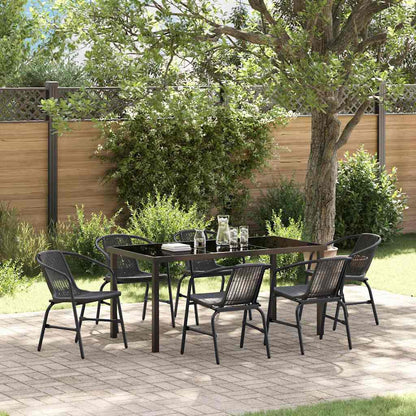 Set da Pranzo per Giardino 7 pcs Nero Poly Rattan - homemem39