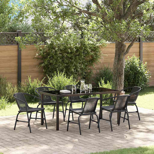 Set da Pranzo per Giardino 7 pcs Nero Poly Rattan - homemem39