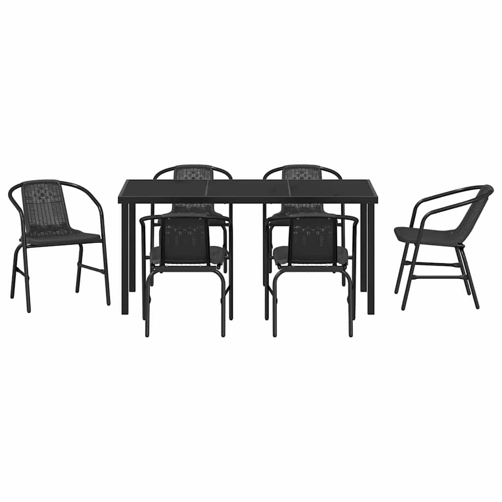 Set da Pranzo per Giardino 7 pcs Nero Poly Rattan - homemem39