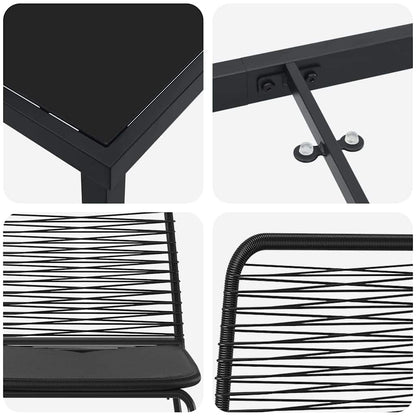 Set da Pranzo per Giardino 3 pcs Nero Poly Rattan - homemem39