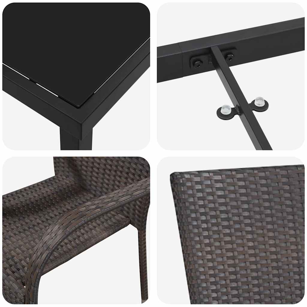 Set da Pranzo per Giardino 3 pcs Marrone Poly Rattan - homemem39