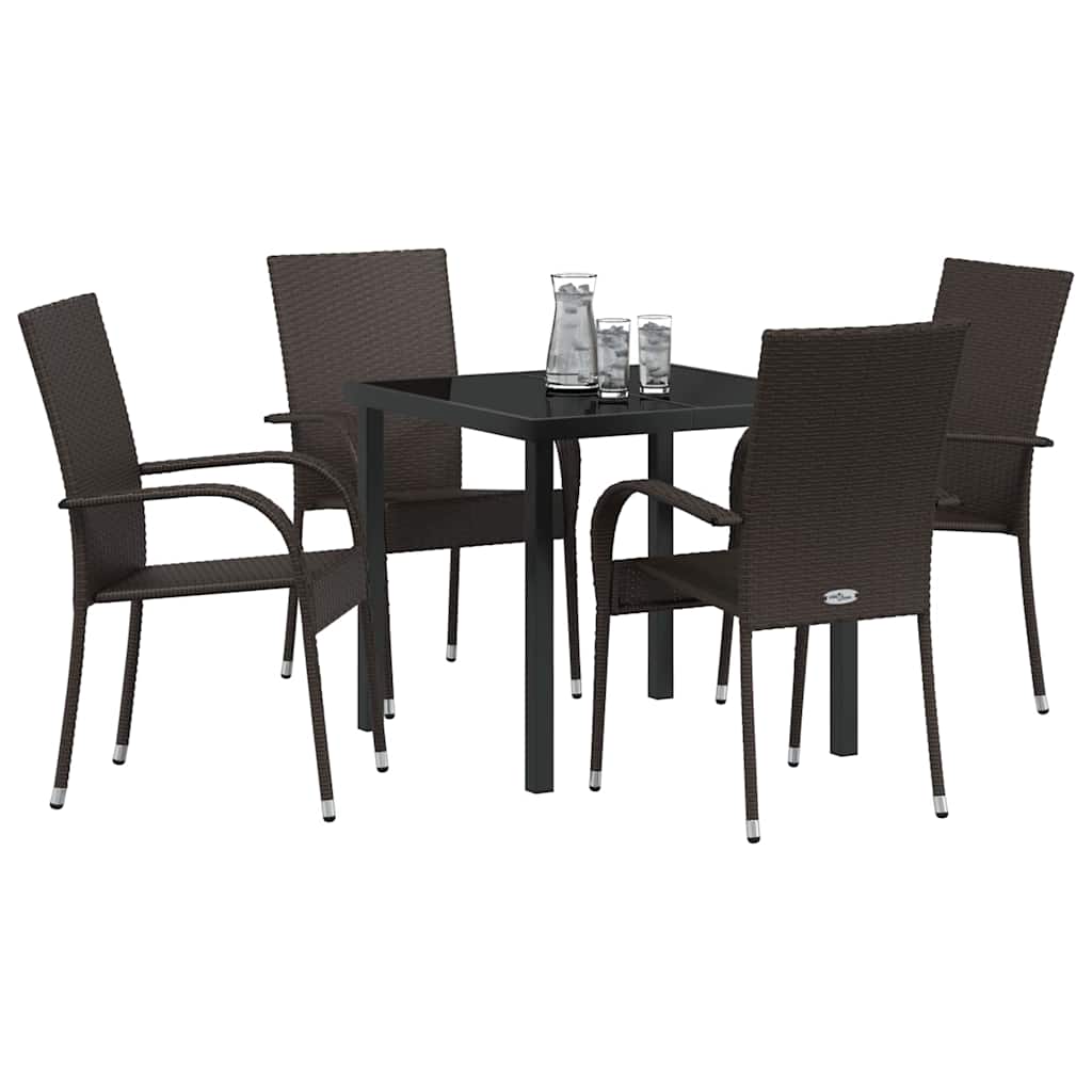 Set da Pranzo per Giardino 5 pcs Marrone Poly Rattan - homemem39