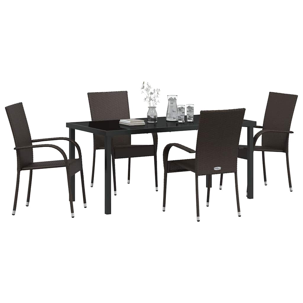 Set da Pranzo per Giardino 5 pcs Marrone Poly Rattan - homemem39