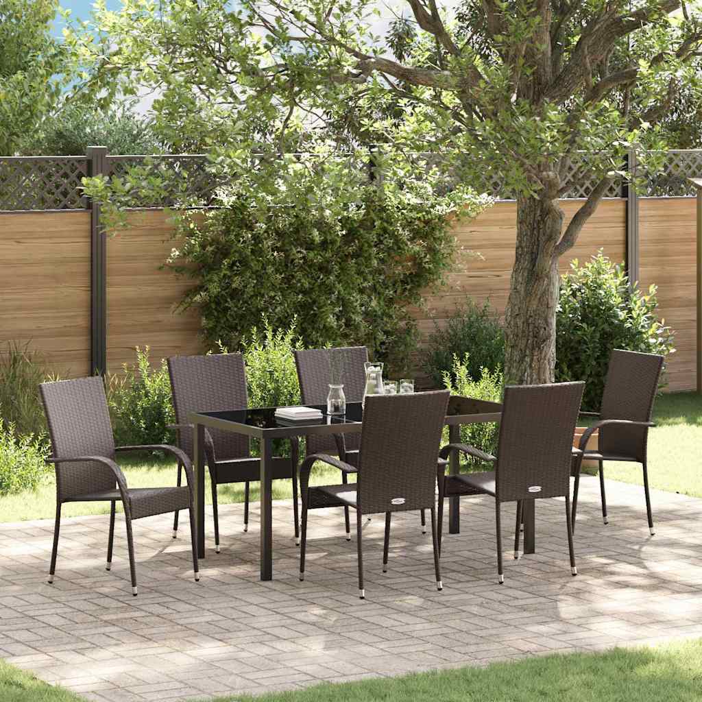 Set da Pranzo per Giardino 7 pcs Marrone Poly Rattan - homemem39