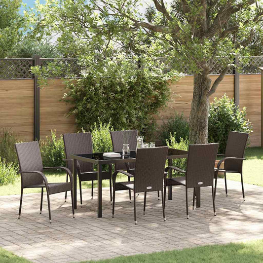 Set da Pranzo per Giardino 7 pcs Marrone Poly Rattan - homemem39