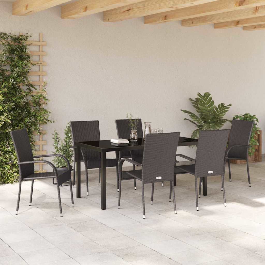 Set da Pranzo per Giardino 7 pcs Marrone Poly Rattan - homemem39