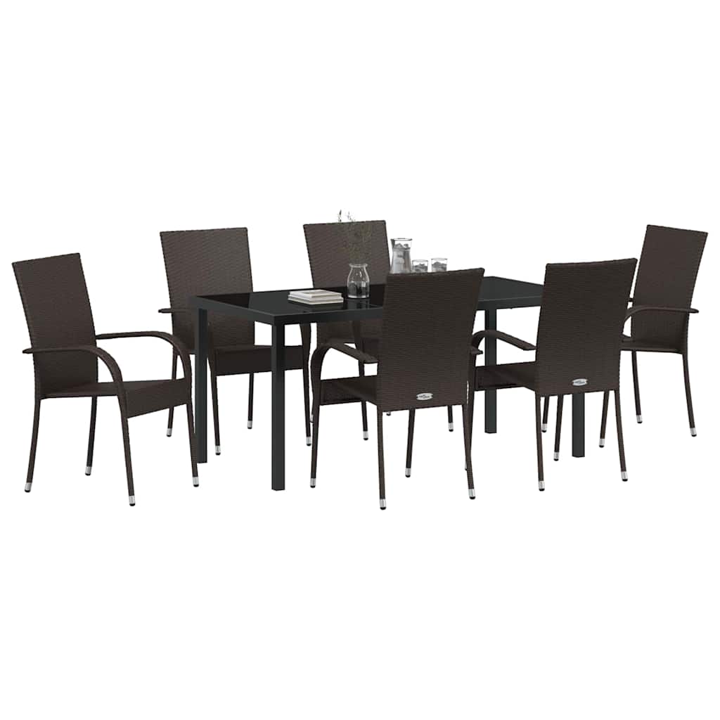 Set da Pranzo per Giardino 7 pcs Marrone Poly Rattan - homemem39