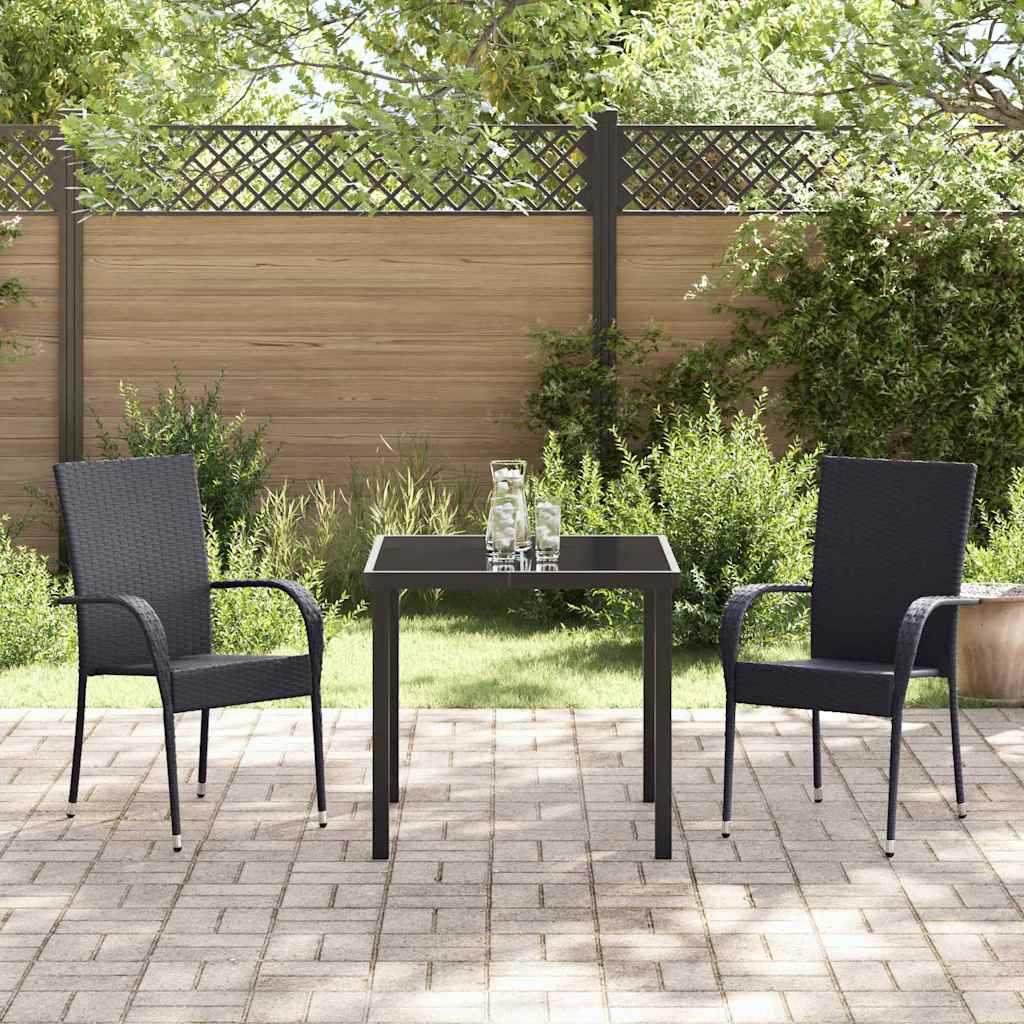 Set da Pranzo per Giardino 3 pcs Nero Poly Rattan - homemem39