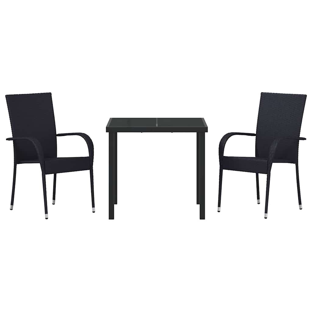 Set da Pranzo per Giardino 3 pcs Nero Poly Rattan - homemem39