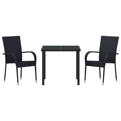 Set da Pranzo per Giardino 3 pcs Nero Poly Rattan - homemem39