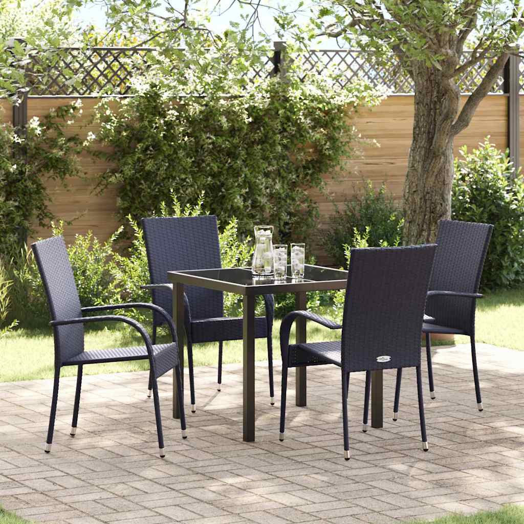 Set da Pranzo per Giardino 5 pcs Nero Poly Rattan - homemem39