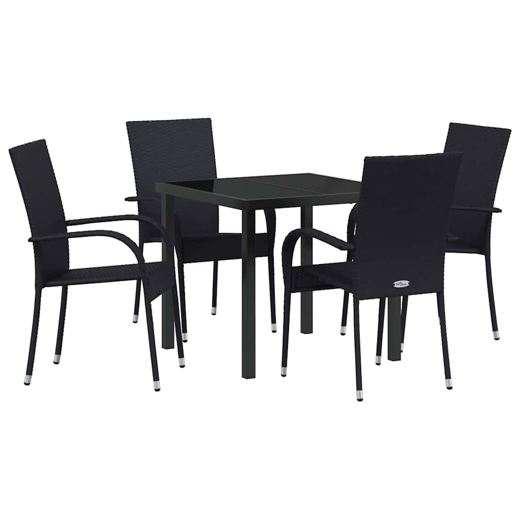 Set da Pranzo per Giardino 5 pcs Nero Poly Rattan - homemem39