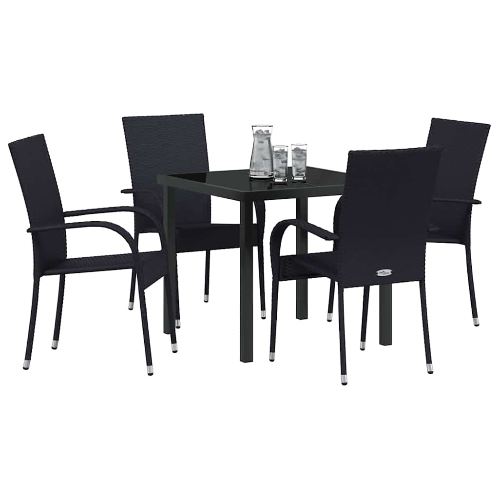 Set da Pranzo per Giardino 5 pcs Nero Poly Rattan - homemem39