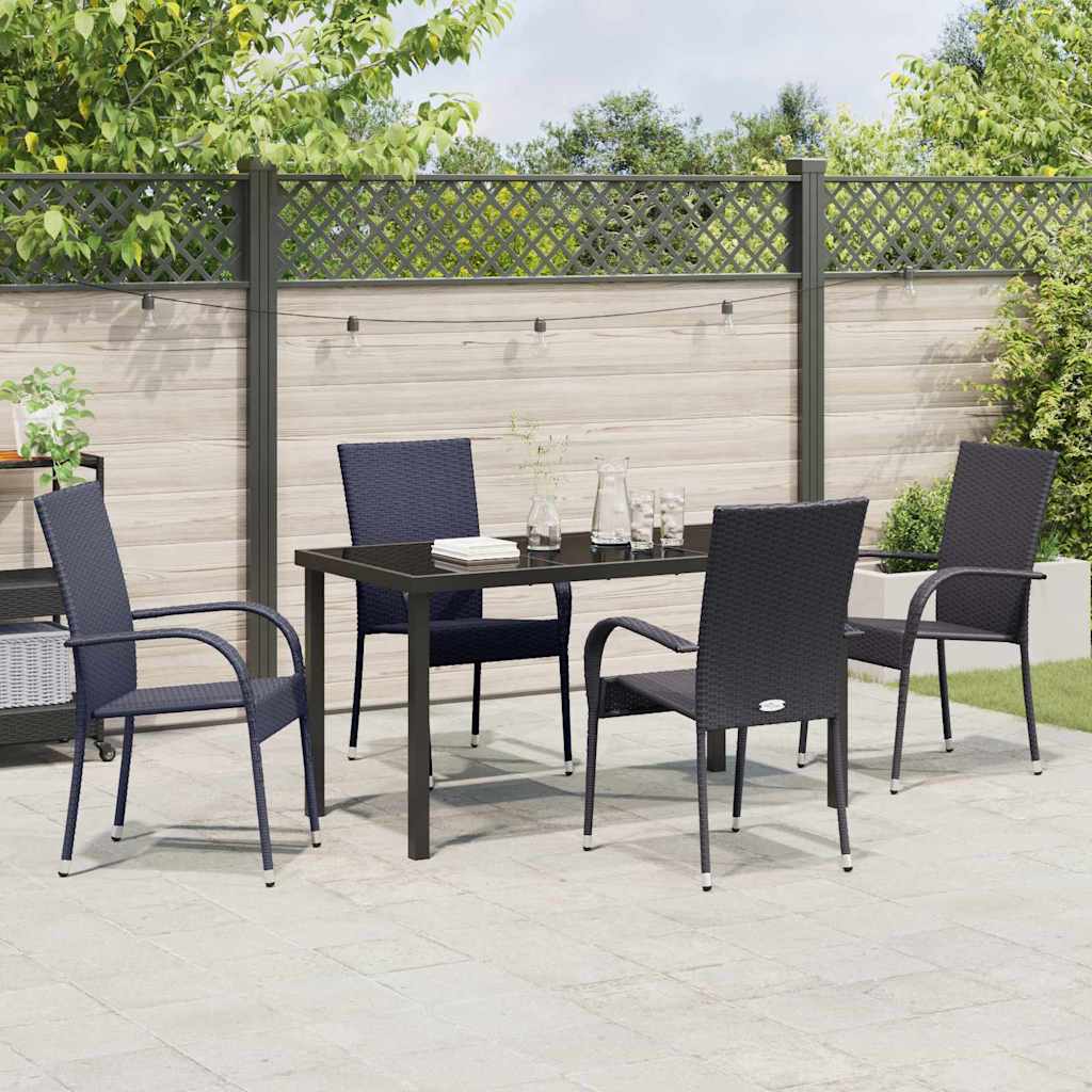 Set da Pranzo per Giardino 5 pcs Nero Poly Rattan - homemem39