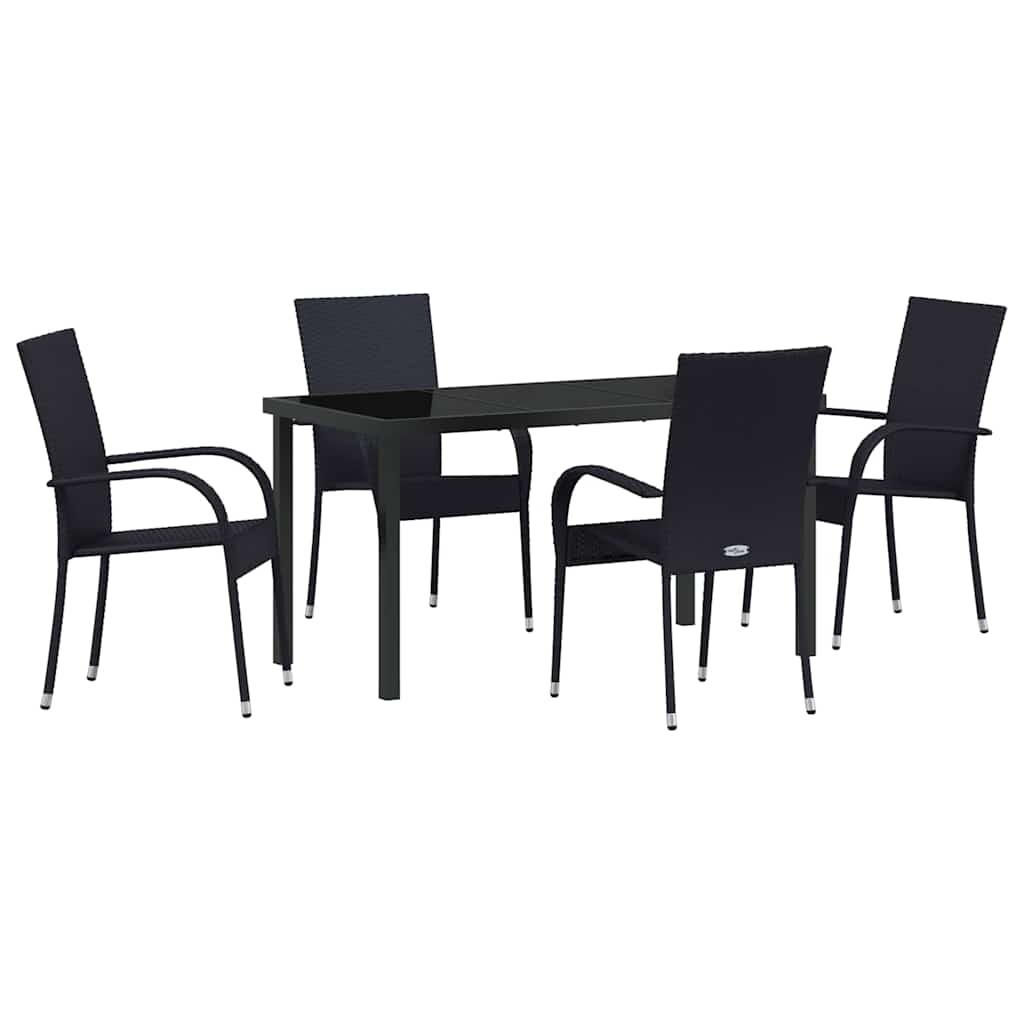 Set da Pranzo per Giardino 5 pcs Nero Poly Rattan - homemem39