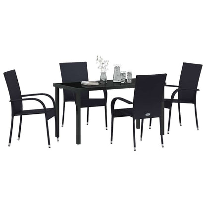 Set da Pranzo per Giardino 5 pcs Nero Poly Rattan - homemem39